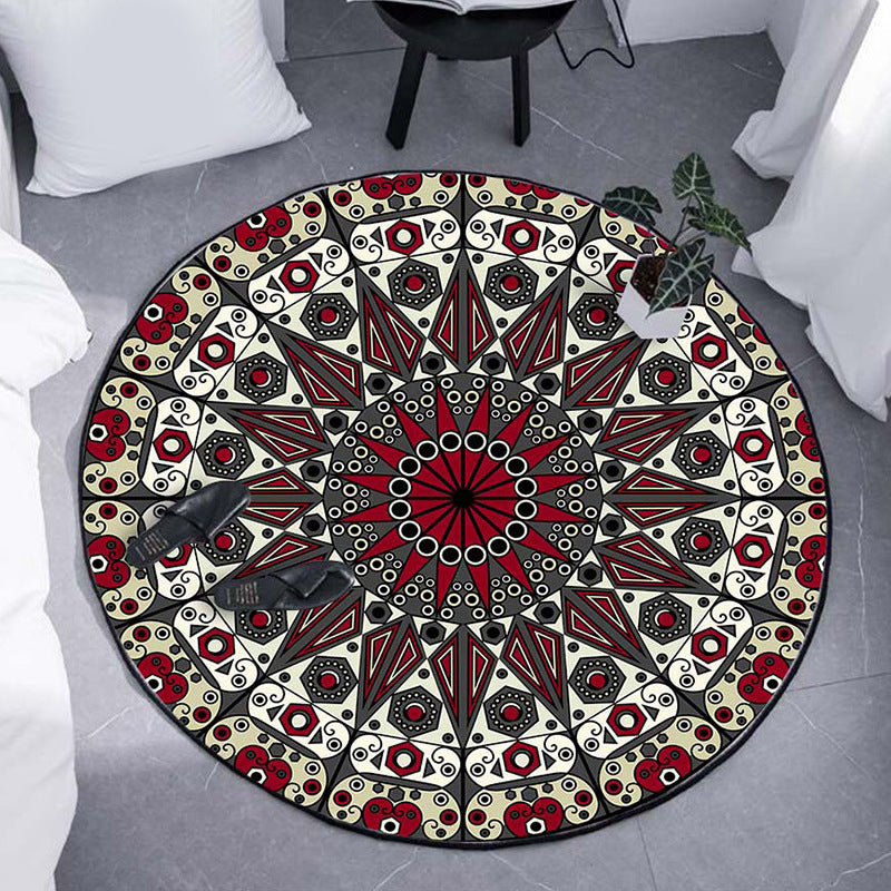 Moroccan Floral Rug White and Red Polyester Rug Non-Slip Backing Machine Washable Carpet for Bedroom Brown Clearhalo 'Area Rug' 'Moroccan' 'Rugs' Rug' 1517655