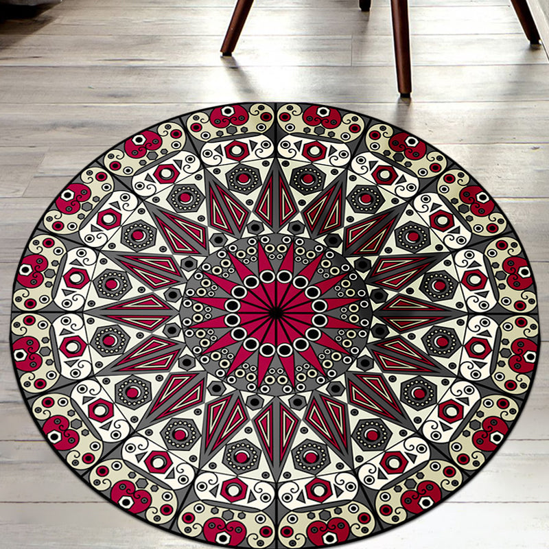 Moroccan Floral Rug White and Red Polyester Rug Non-Slip Backing Machine Washable Carpet for Bedroom Clearhalo 'Area Rug' 'Moroccan' 'Rugs' Rug' 1517656