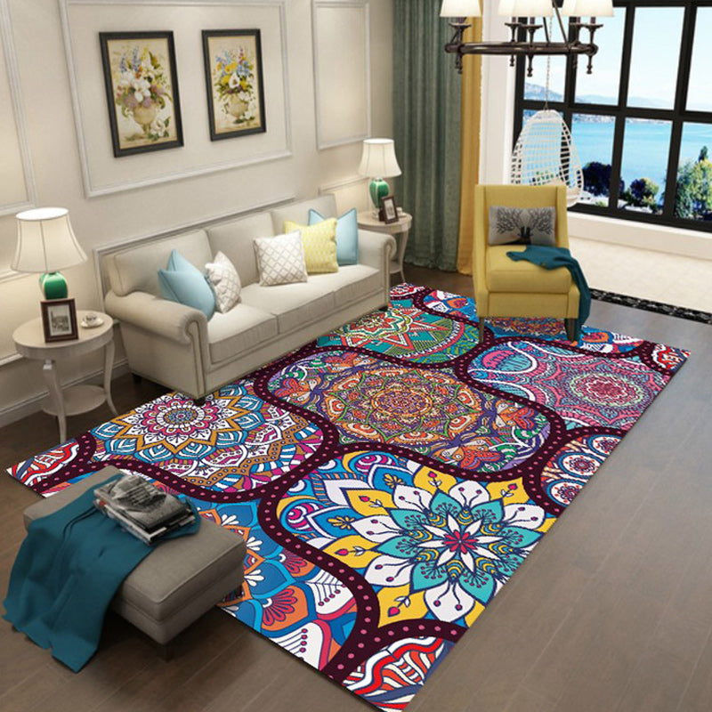 Colorful Bedroom Rug Moroccan Flower Dots Pattern Rug Polyester Machine Washable Non-Slip Backing Area Rug Yellow Clearhalo 'Area Rug' 'Moroccan' 'Rugs' Rug' 1517746