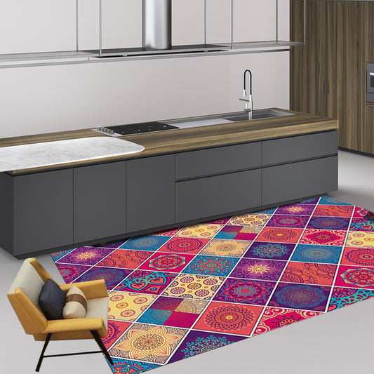 Mediterranean Moroccan Rug Multi-color Floral Square Pattern Area Rug Polyester Non-Slip Carpet for Living Room Clearhalo 'Area Rug' 'Moroccan' 'Rugs' Rug' 1517817