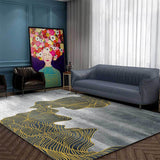 Modern Living Room Rug in Grey Abstract Color Block Wave Pattern Rug Polyester Washable Area Rug Grey