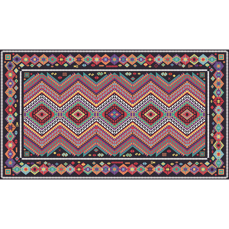 Vintage Geometric Stripe Diamond Rug in Black Bohemian Carpet Polyester Anti-Slip Carpet for Living Room Clearhalo 'Area Rug' 'Bohemian' 'Rugs' Rug' 1517858