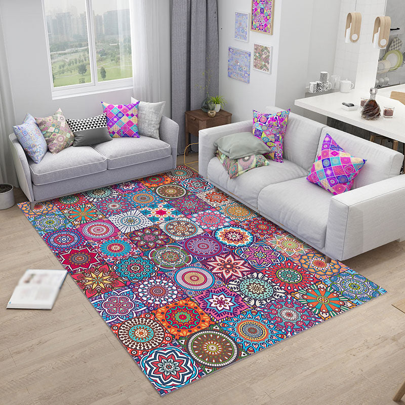 Oriental Moroccan Rug Multi-color Floral Square Circle Print Area Rug Polyester Non-Slip Carpet for Living Room Purple Clearhalo 'Area Rug' 'Moroccan' 'Rugs' Rug' 1517893