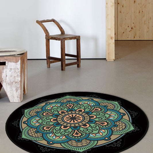 Retro Green Southwestern Rug Polyester Tribal Area Rug Washable Rug for Bedroom