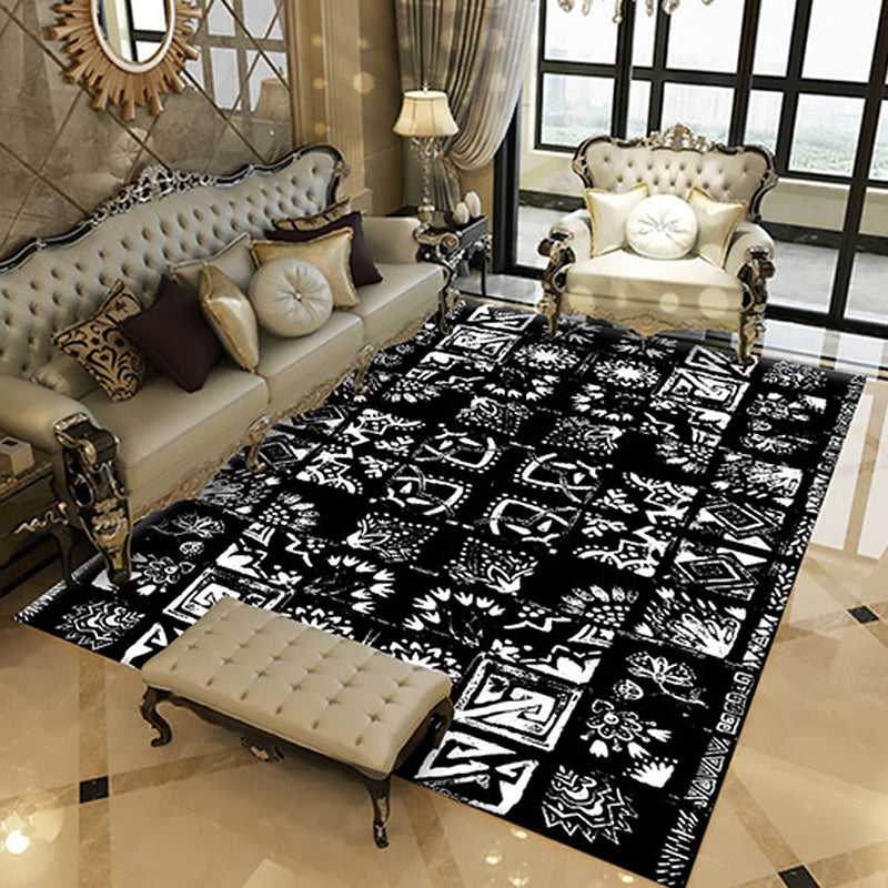 Oriental Floral Square Pattern Rug in White Moroccan Rug Polyester Non-Slip Backing Area Rug for Bedroom Clearhalo 'Area Rug' 'Moroccan' 'Rugs' Rug' 1517957