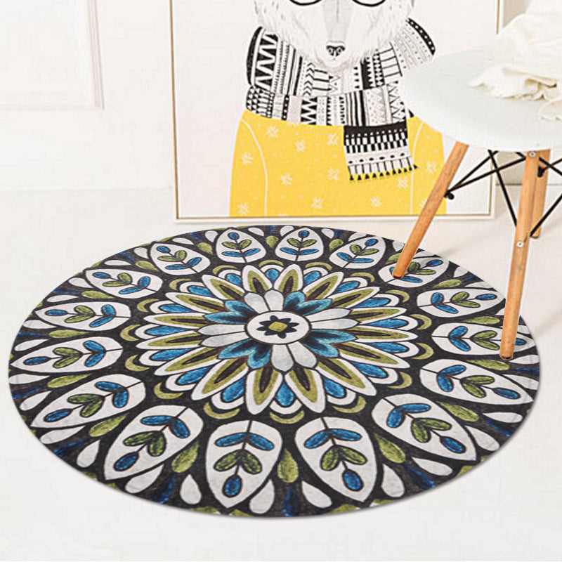 Green Americana Rug Polyester Tribal Leaf Rug Non-Slip Backing Carpet for Living Room Green Clearhalo 'Area Rug' 'Rugs' 'Southwestern' Rug' 1517977
