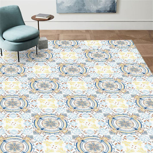 Moroccan Living Room Rug in Blue and Yellow Flower Circle Print Carpet Polyester Anti-Slip Area Rug Light Blue Clearhalo 'Area Rug' 'Moroccan' 'Rugs' Rug' 1518007