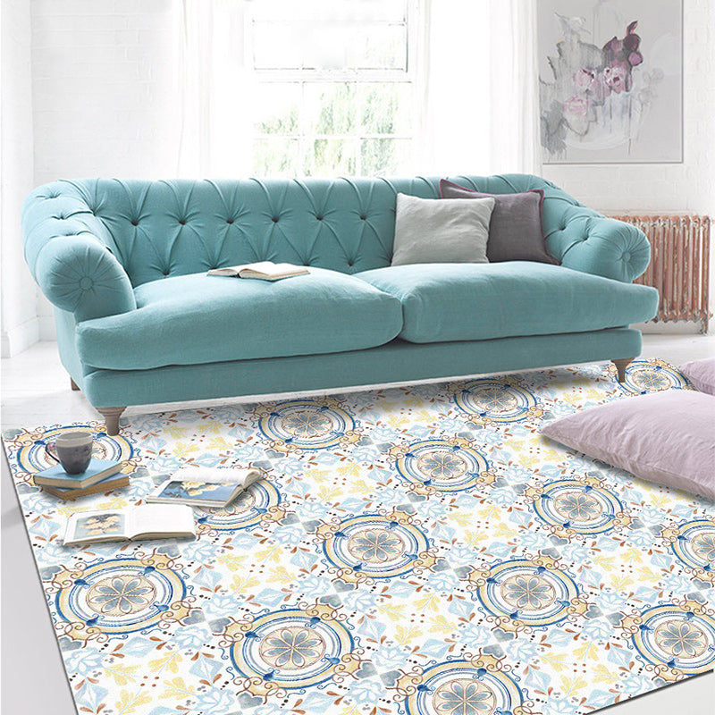 Moroccan Living Room Rug in Blue and Yellow Flower Circle Print Carpet Polyester Anti-Slip Area Rug Clearhalo 'Area Rug' 'Moroccan' 'Rugs' Rug' 1518008
