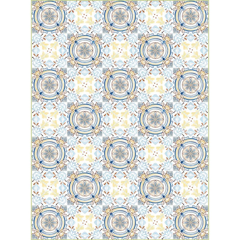 Moroccan Living Room Rug in Blue and Yellow Flower Circle Print Carpet Polyester Anti-Slip Area Rug Clearhalo 'Area Rug' 'Moroccan' 'Rugs' Rug' 1518009