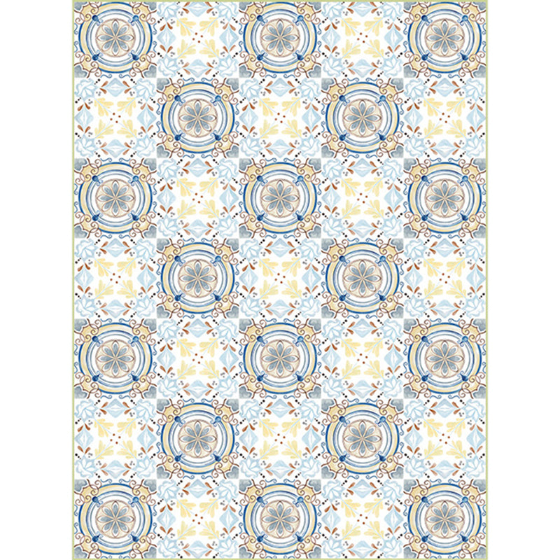 Moroccan Living Room Rug in Blue and Yellow Flower Circle Print Carpet Polyester Anti-Slip Area Rug Clearhalo 'Area Rug' 'Moroccan' 'Rugs' Rug' 1518009