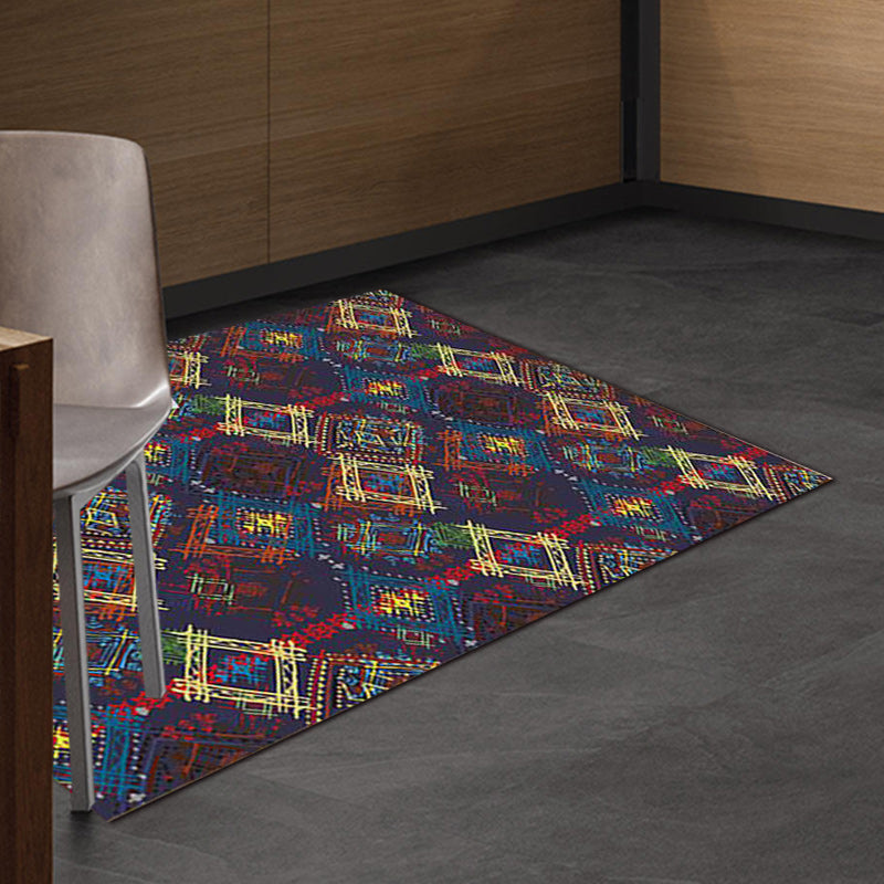 Moroccan Square Line Pattern Rug in Blue Polyester Carpet Machine Washable Non-Slip Backing Area Rug for Living Room Clearhalo 'Area Rug' 'Moroccan' 'Rugs' Rug' 1518022