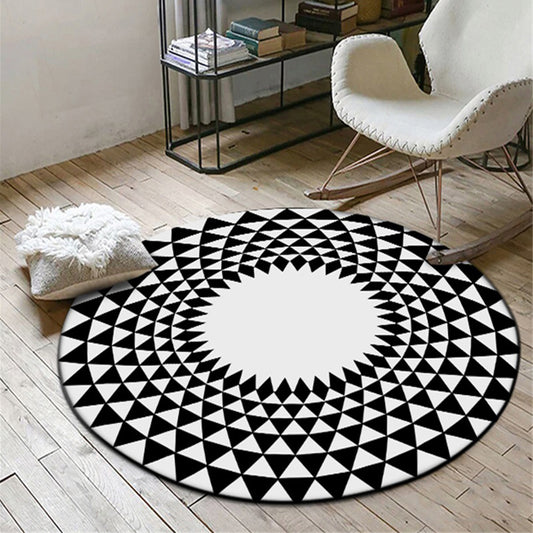 Moroccan Floral Geometric Rug Black and White Polyester Rug Non-Slip Backing Area Rug for Bedroom Black Clearhalo 'Area Rug' 'Moroccan' 'Rugs' Rug' 1518068