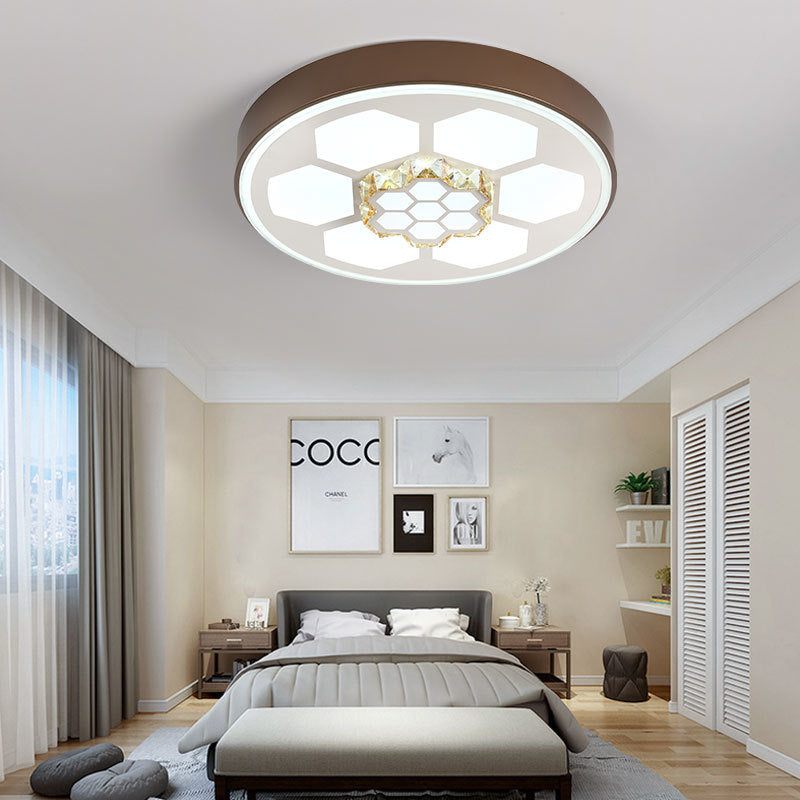 Acrylic Round Ceiling Mount Light Modern White/3 Color Lighting LED Ceiling Lamp with Clear Crystal Accent in Brown/White Clearhalo 'Ceiling Lights' 'Close To Ceiling Lights' 'Close to ceiling' 'Flush mount' Lighting' 151861