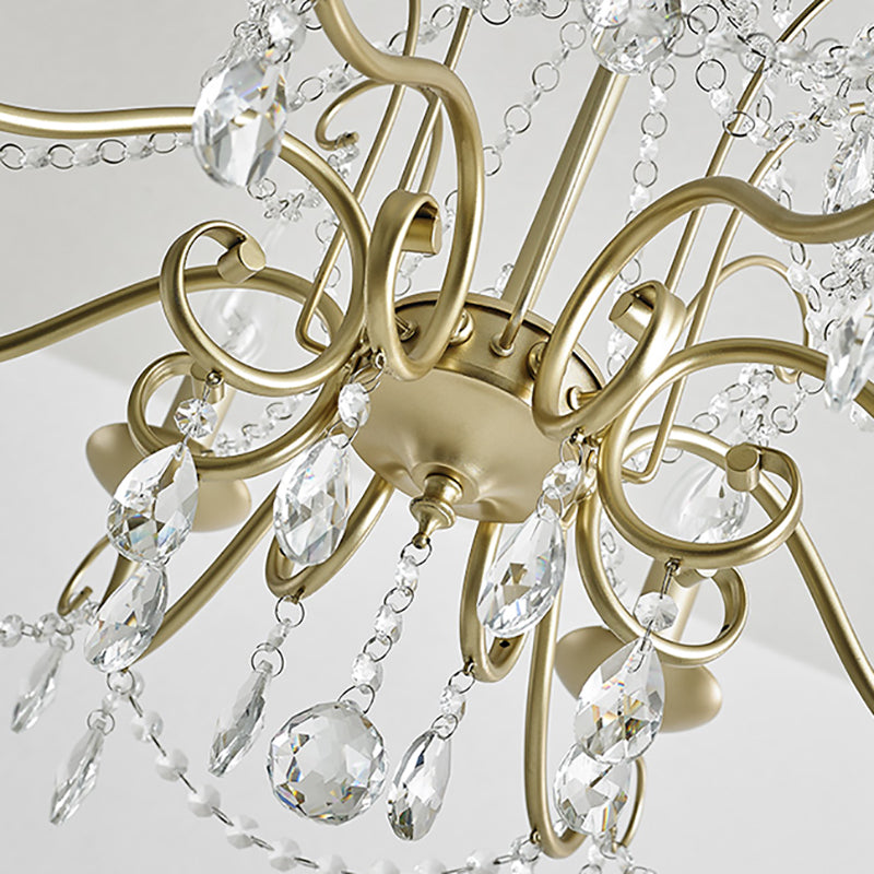 Vintage Style Bare Bulb Chandelier Pendant Light Metallic 3/6 Heads Hanging Lamp with Clear Crystal in Gold Finish Clearhalo 'Ceiling Lights' 'Chandeliers' 'Modern Chandeliers' 'Modern' Lighting' 151972