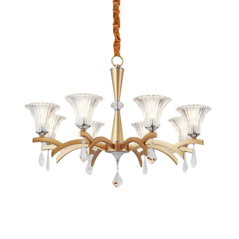 6/8 Bulbs Gold Chandelier Pendant Light Modern Bell Shade Pendant Lighting with Clear Crystal Design For Indoor Clearhalo 'Ceiling Lights' 'Chandeliers' 'Modern Chandeliers' 'Modern' Lighting' 152005