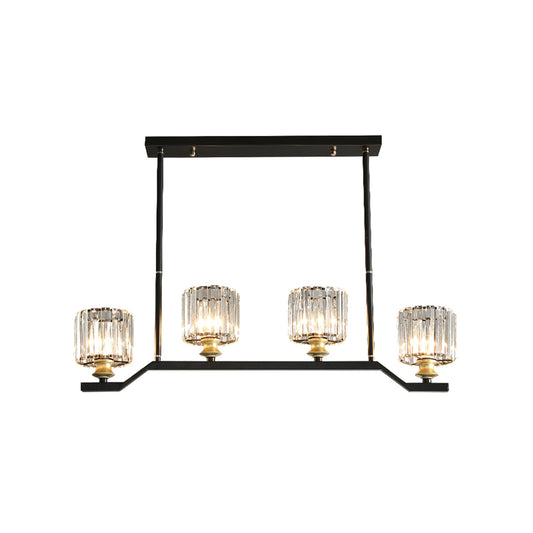 Clear Crystal Cylinder Island Pendant Light Modern 3/4 Lights Island Lighting in Black for Indoor Clearhalo 'Ceiling Lights' 'Island Lights' Lighting' 152232