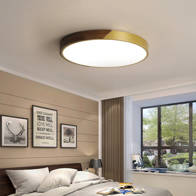 12"/16"/19.5" Dia Round Flush Mount Ceiling Light Simple Metal and Wood LED Gold Ceiling Mount Light for Bedroom in Warm/White/Neutral Gold Clearhalo 'Ceiling Lights' 'Close To Ceiling Lights' 'Close to ceiling' 'Flush mount' Lighting' 152238