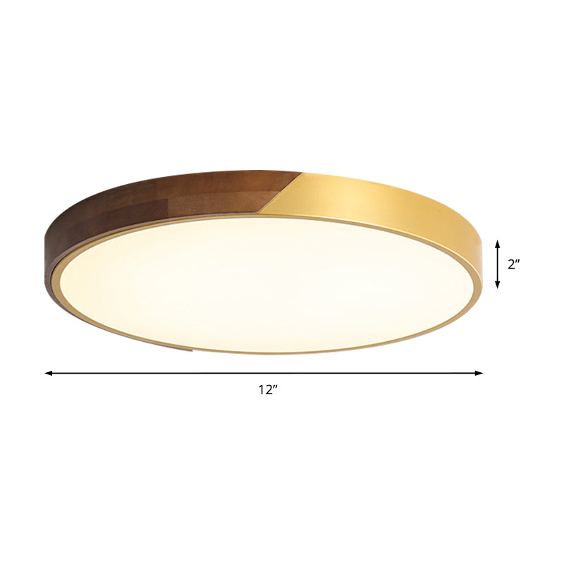 12"/16"/19.5" Dia Round Flush Mount Ceiling Light Simple Metal and Wood LED Gold Ceiling Mount Light for Bedroom in Warm/White/Neutral Clearhalo 'Ceiling Lights' 'Close To Ceiling Lights' 'Close to ceiling' 'Flush mount' Lighting' 152242