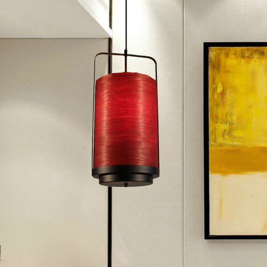 Cylindrical Pendant Lamp Modern Fabric 1 Light White/Red/Green Hanging Light Fixture for Dining Room Clearhalo 'Ceiling Lights' 'Modern Pendants' 'Modern' 'Pendant Lights' 'Pendants' Lighting' 1522808