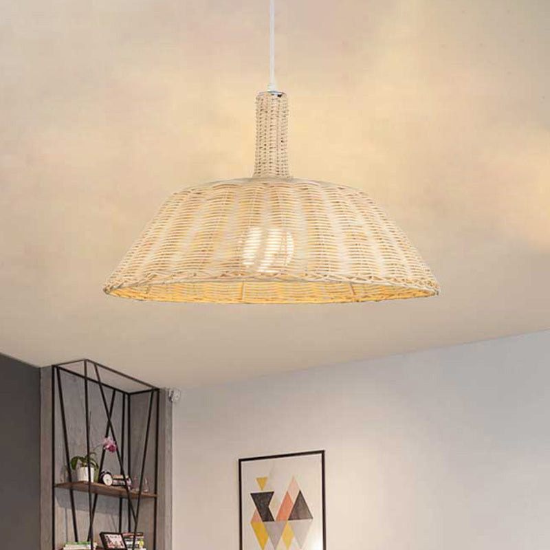 Country Style Hand-Woven Pendant Lighting with Barn Shade Rattan 15"/19" W 1 Bulb Indoor Suspension Lamp in Beige Clearhalo 'Ceiling Lights' 'Pendant Lights' 'Pendants' Lighting' 1522856