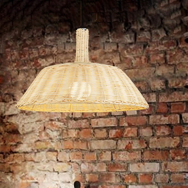 Country Style Hand-Woven Pendant Lighting with Barn Shade Rattan 15"/19" W 1 Bulb Indoor Suspension Lamp in Beige Clearhalo 'Ceiling Lights' 'Pendant Lights' 'Pendants' Lighting' 1522857
