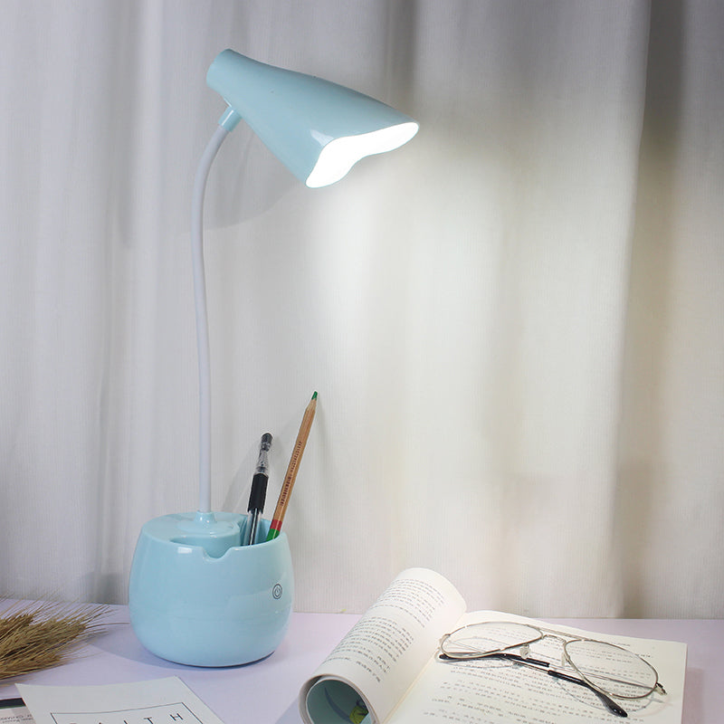 Eye-Caring Flexible Gooseneck Desk Light Pen Holder Design LED USB Charging Reading Light in Blue/Pink/White/Yellow Clearhalo 'Desk Lamps' 'Lamps' Lighting' 1522927