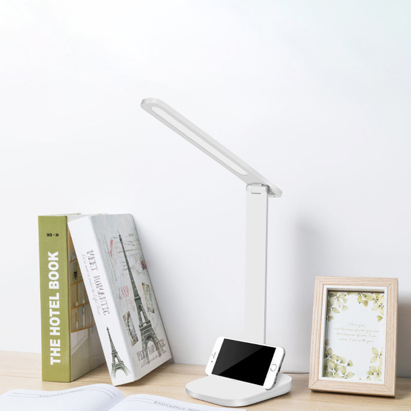 White Oblong Shade Adjustable Desk Lamp Modern Style Plastic Desk Light with Phone Holder Clearhalo 'Desk Lamps' 'Lamps' Lighting' 1522958