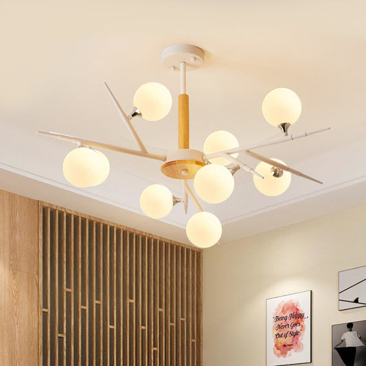 White Spherical Shade Hanging Light Multi-Head Japanese Style Glass Chandelier for Tea Station Clearhalo 'Carpenter Chandeliers' 'Ceiling Lights' 'Chandeliers' 'Industrial' 'Modern Chandeliers' 'Modern' Lighting' 1523037