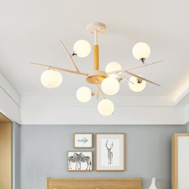 White Spherical Shade Hanging Light Multi-Head Japanese Style Glass Chandelier for Tea Station Clearhalo 'Carpenter Chandeliers' 'Ceiling Lights' 'Chandeliers' 'Industrial' 'Modern Chandeliers' 'Modern' Lighting' 1523038