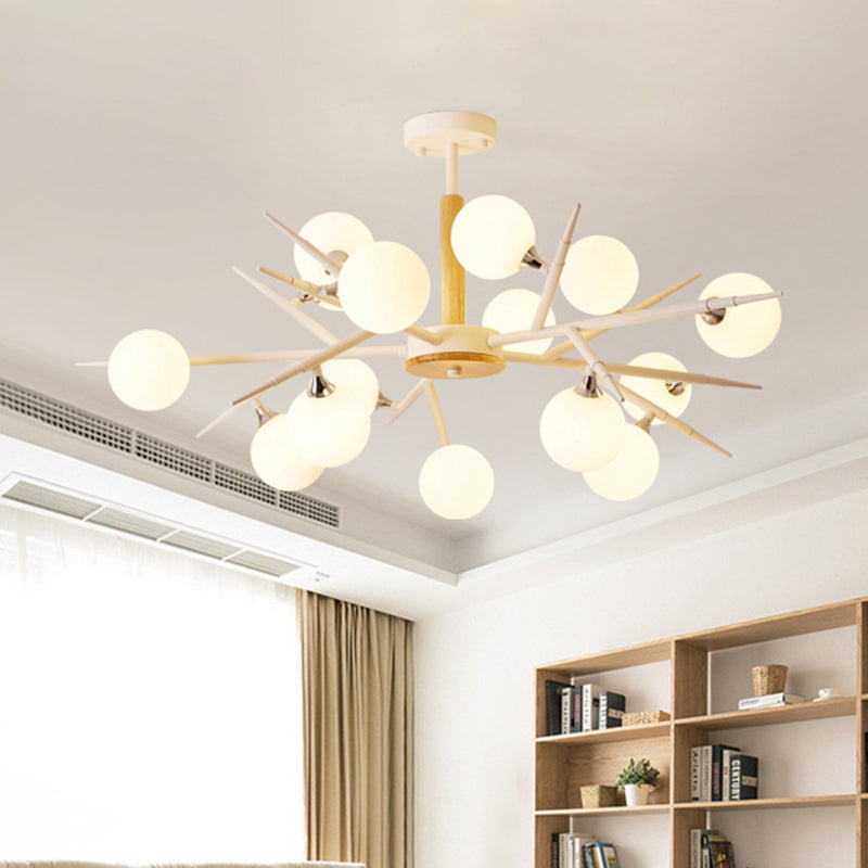 White Spherical Shade Hanging Light Multi-Head Japanese Style Glass Chandelier for Tea Station Clearhalo 'Carpenter Chandeliers' 'Ceiling Lights' 'Chandeliers' 'Industrial' 'Modern Chandeliers' 'Modern' Lighting' 1523042