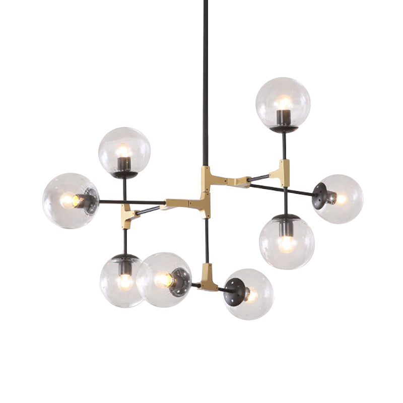 Simple Style Line Chandelier 6/8/10-Head Metal Hanging Light with Amber/Clear/Smoke Glass Ball Shade for Study Room Clearhalo 'Ceiling Lights' 'Chandeliers' 'Clear' 'Glass shade' 'Glass' 'Industrial' 'Modern Chandeliers' 'Modern' 'Tiffany' 'Traditional Chandeliers' Lighting' 1523058