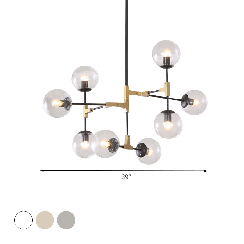 Simple Style Line Chandelier 6/8/10-Head Metal Hanging Light with Amber/Clear/Smoke Glass Ball Shade for Study Room Clearhalo 'Ceiling Lights' 'Chandeliers' 'Clear' 'Glass shade' 'Glass' 'Industrial' 'Modern Chandeliers' 'Modern' 'Tiffany' 'Traditional Chandeliers' Lighting' 1523059
