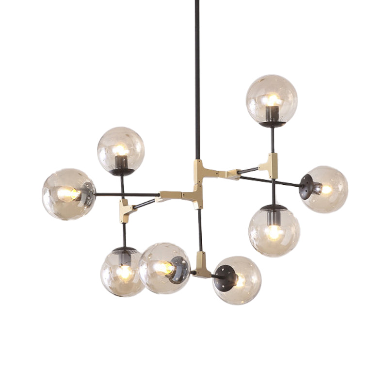 Simple Style Line Chandelier 6/8/10-Head Metal Hanging Light with Amber/Clear/Smoke Glass Ball Shade for Study Room Clearhalo 'Ceiling Lights' 'Chandeliers' 'Clear' 'Glass shade' 'Glass' 'Industrial' 'Modern Chandeliers' 'Modern' 'Tiffany' 'Traditional Chandeliers' Lighting' 1523062