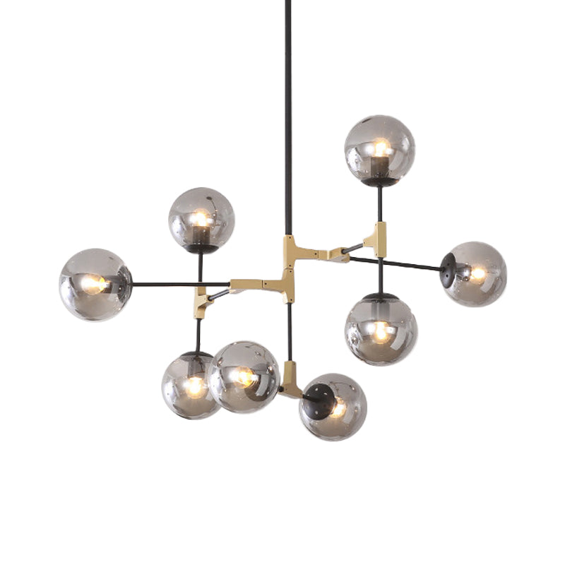 Simple Style Line Chandelier 6/8/10-Head Metal Hanging Light with Amber/Clear/Smoke Glass Ball Shade for Study Room Clearhalo 'Ceiling Lights' 'Chandeliers' 'Clear' 'Glass shade' 'Glass' 'Industrial' 'Modern Chandeliers' 'Modern' 'Tiffany' 'Traditional Chandeliers' Lighting' 1523065