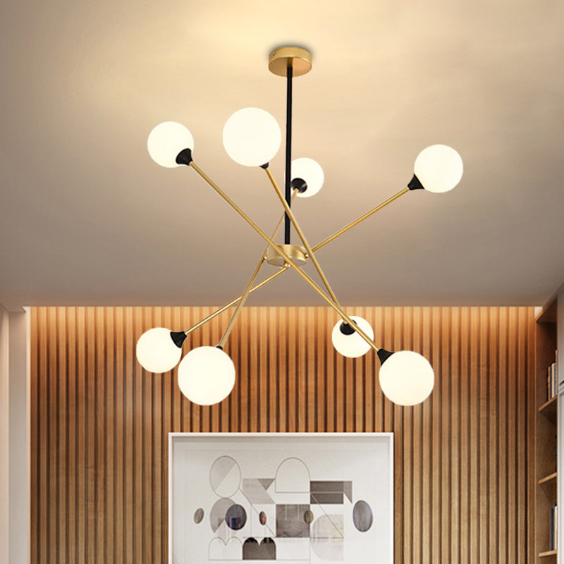 Spark Shape Hanging Light Simple Style Metal Chandelier Light with Orb Shade for Restaurant 8 White Clearhalo 'Ceiling Lights' 'Chandeliers' 'Clear' 'Industrial' 'Modern Chandeliers' 'Modern' 'Tiffany' 'Traditional Chandeliers' Lighting' 1523093