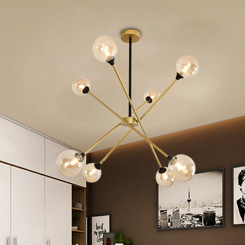 Spark Shape Hanging Light Simple Style Metal Chandelier Light with Orb Shade for Restaurant 8 Amber Clearhalo 'Ceiling Lights' 'Chandeliers' 'Clear' 'Industrial' 'Modern Chandeliers' 'Modern' 'Tiffany' 'Traditional Chandeliers' Lighting' 1523097
