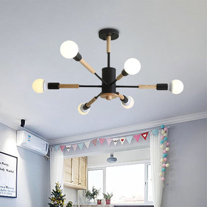 Black/Green/Grey/White Sky Bang Pendant Lighting Nordic Style Wooden Chandelier for Living Room Foyer 6 Black Clearhalo 'Ceiling Lights' 'Chandeliers' 'Modern Chandeliers' 'Modern' Lighting' 1523159