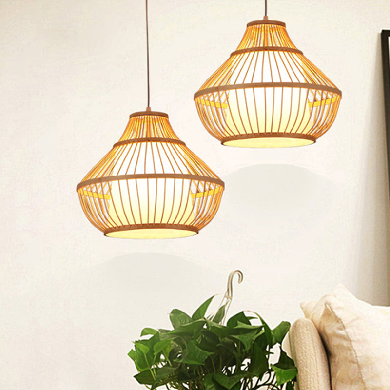 Bamboo Lantern Hanging Pendant Light Asian Single Bulb Pendant Light for Restaurant, 16"/18" Diameter Clearhalo 'Ceiling Lights' 'Pendant Lights' 'Pendants' Lighting' 1523237