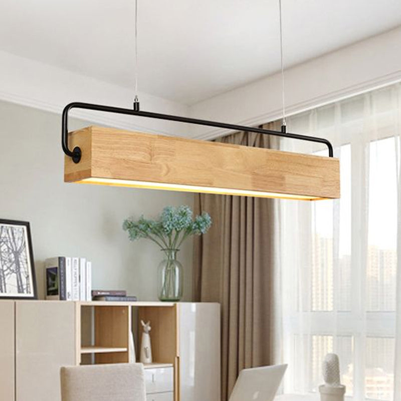 28"/35.5" Wide Modern Rectangular Wood Ceiling Chandelier 1-Head LED Drop Pendant Light in Warm/White Light Clearhalo 'Ceiling Lights' 'Chandeliers' Lighting' options 1523292