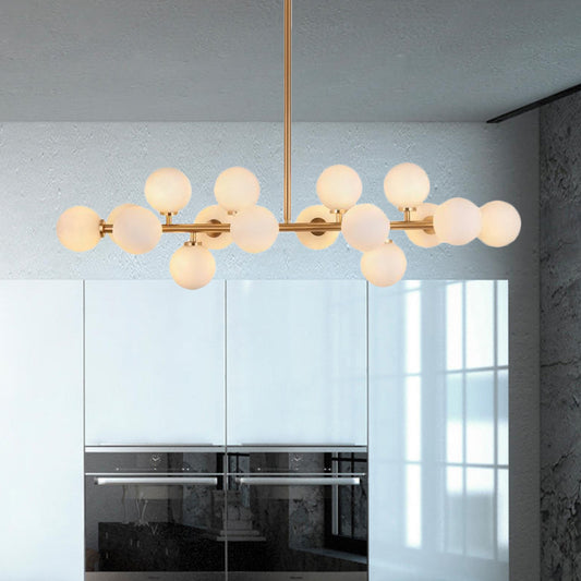 Post Modern 16 Lights Island Chandelier Gold Linear Billiard Light with Glass Shade Clearhalo 'Ceiling Lights' 'Glass shade' 'Glass' 'Island Lights' Lighting' 1523340
