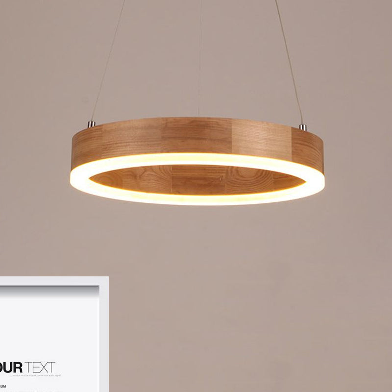 Wood Ring LED Chandelier Light Modern 1/2/3-Light Beige Drop Pendant Fixture for Dining Room Clearhalo 'Ceiling Lights' 'Chandeliers' Lighting' options 1523365