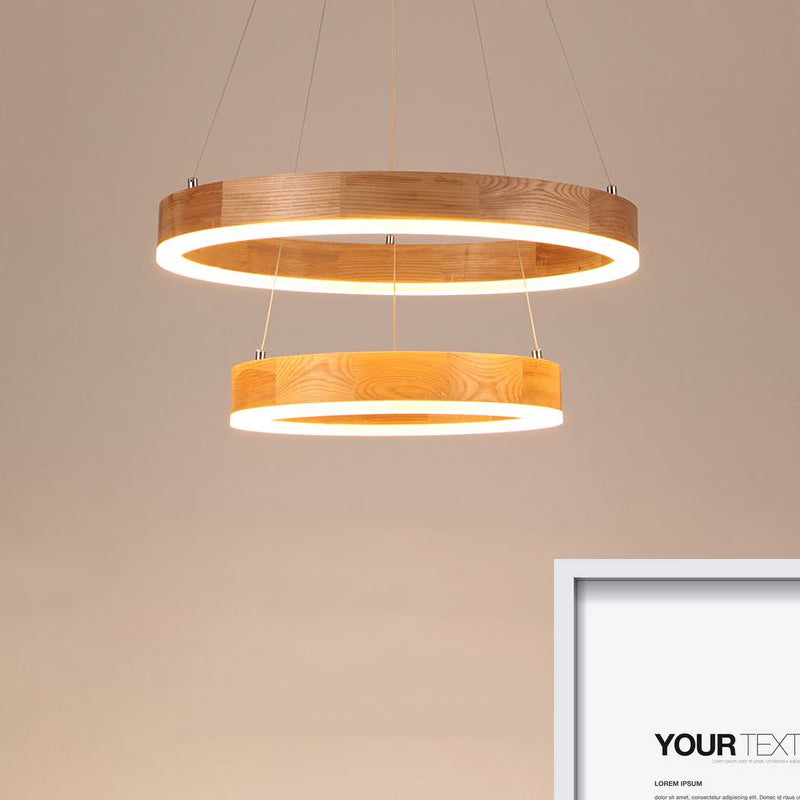 Wood Ring LED Chandelier Light Modern 1/2/3-Light Beige Drop Pendant Fixture for Dining Room Clearhalo 'Ceiling Lights' 'Chandeliers' Lighting' options 1523366