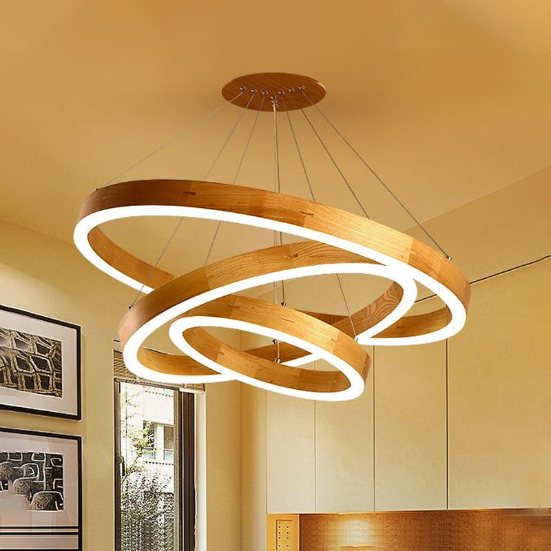 Wood Ring LED Chandelier Light Modern 1/2/3-Light Beige Drop Pendant Fixture for Dining Room Clearhalo 'Ceiling Lights' 'Chandeliers' Lighting' options 1523369
