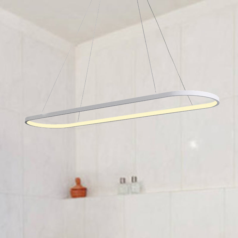 Acrylic Oval Drop Pendant Simplicity 27"/35.5"/47" Wide LED Black/White Hanging Ceiling Light over Table in Warm/White/Remote Control Stepless Dimming Light Clearhalo 'Ceiling Lights' 'Modern Pendants' 'Modern' 'Pendant Lights' 'Pendants' Lighting' 1523378