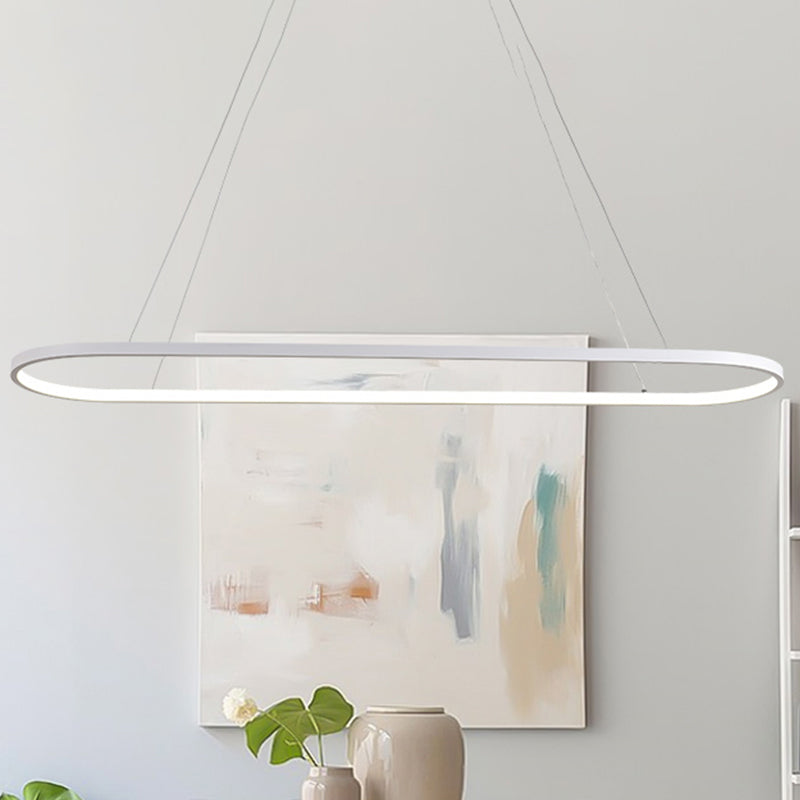 Acrylic Oval Drop Pendant Simplicity 27"/35.5"/47" Wide LED Black/White Hanging Ceiling Light over Table in Warm/White/Remote Control Stepless Dimming Light Clearhalo 'Ceiling Lights' 'Modern Pendants' 'Modern' 'Pendant Lights' 'Pendants' Lighting' 1523380