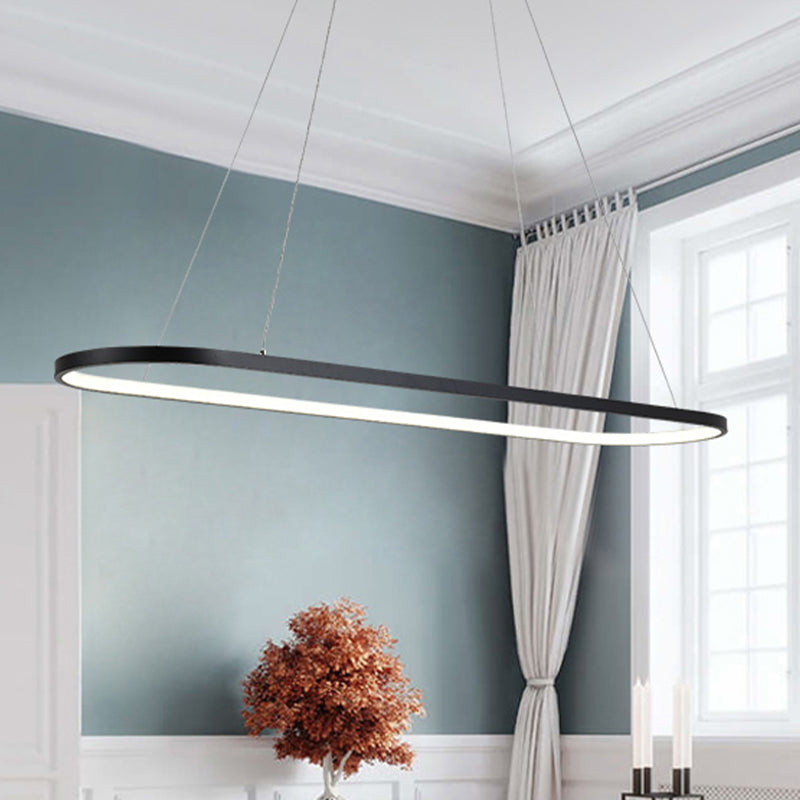 Acrylic Oval Drop Pendant Simplicity 27"/35.5"/47" Wide LED Black/White Hanging Ceiling Light over Table in Warm/White/Remote Control Stepless Dimming Light Clearhalo 'Ceiling Lights' 'Modern Pendants' 'Modern' 'Pendant Lights' 'Pendants' Lighting' 1523382