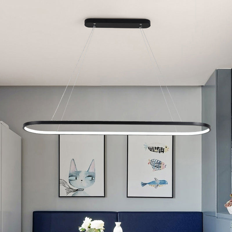 Acrylic Oval Drop Pendant Simplicity 27"/35.5"/47" Wide LED Black/White Hanging Ceiling Light over Table in Warm/White/Remote Control Stepless Dimming Light Clearhalo 'Ceiling Lights' 'Modern Pendants' 'Modern' 'Pendant Lights' 'Pendants' Lighting' 1523383
