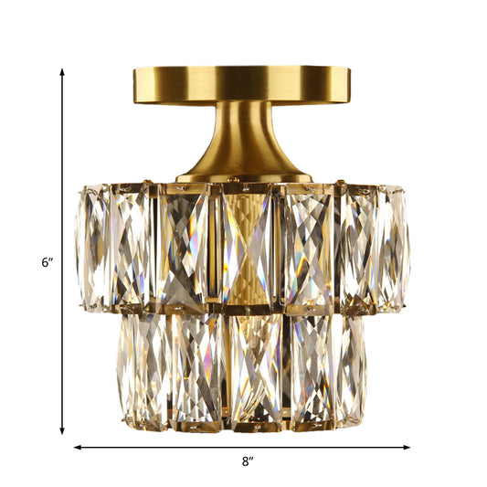 Vintage Tiered Ceiling Mount Light with Faceted Crystal 1 Light Ceiling Lamp in Brass/Clear for Hallway Clearhalo 'Ceiling Lights' 'Close To Ceiling Lights' 'Close to ceiling' 'Semi-flushmount' Lighting' 152339