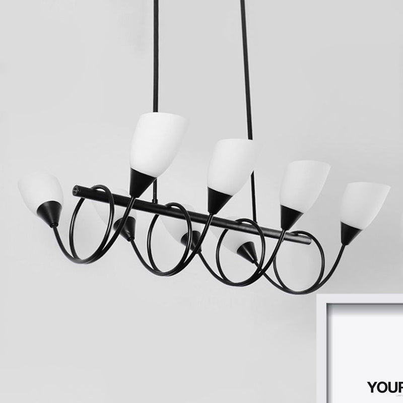 Black Cup Shape Chandelier Light Vintage 6/8/10 Lights White Glass Led Pendant Lamp Kit with Linear Design Clearhalo 'Ceiling Lights' 'Chandeliers' 'Modern Chandeliers' 'Modern' Lighting' 1523547