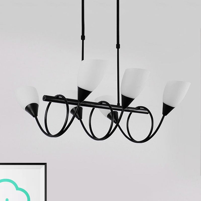 Black Cup Shape Chandelier Light Vintage 6/8/10 Lights White Glass Led Pendant Lamp Kit with Linear Design Clearhalo 'Ceiling Lights' 'Chandeliers' 'Modern Chandeliers' 'Modern' Lighting' 1523548